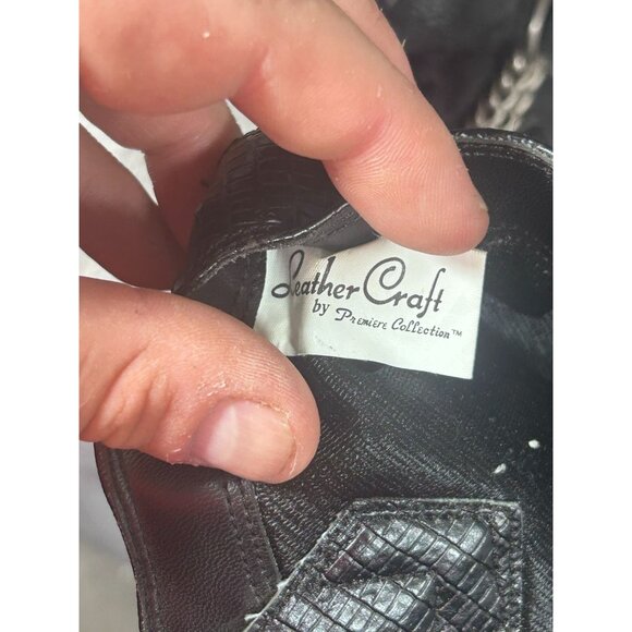 Leather Craft Men's Cowboy Boots Size 6 Westerns Leather Metal Chain Black - Picture 7 of 8